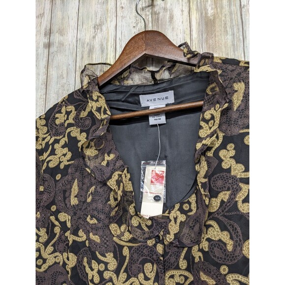 Avenue Paisley Semi-Sheer 3/4 Sleeve Silk Button Up Ruffle Blouse 14/16 NWT - Picture 5 of 11